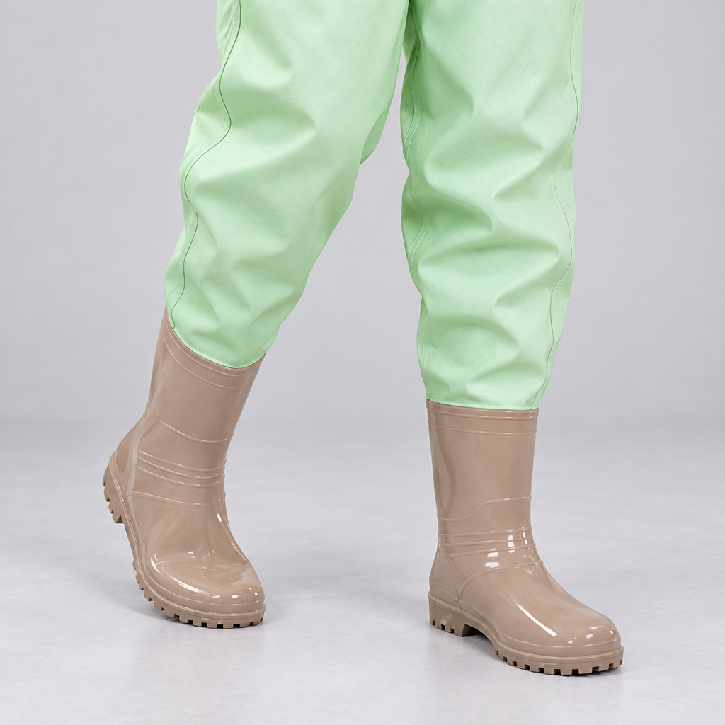 Product detail: Women's - Green bootfoot chest waders; detail; actual style reference preserved.