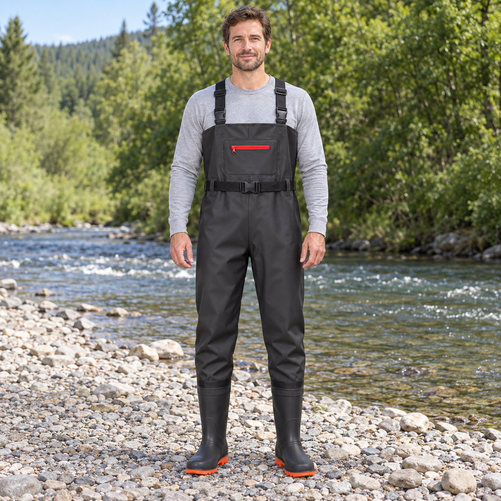 26D - Black - Pocket & Belt shown in an AI-simulated riverbank image.