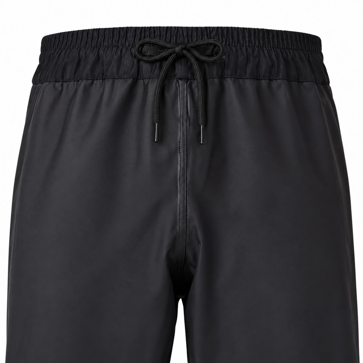 Black elastic drawstring waist detail, AI-assisted close-up.