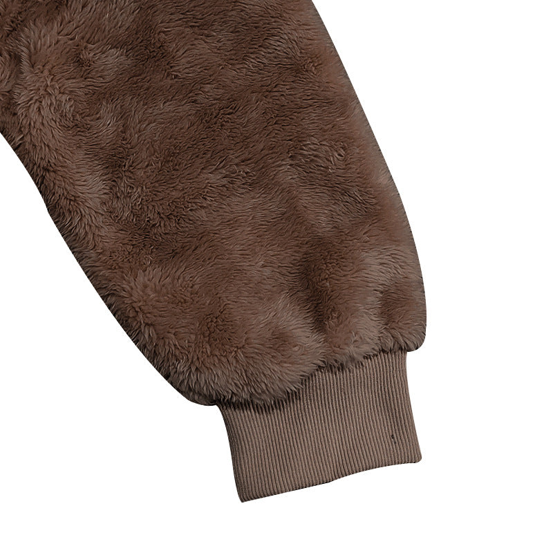 Dark brown fleece sleeve and ribbed cuff detail