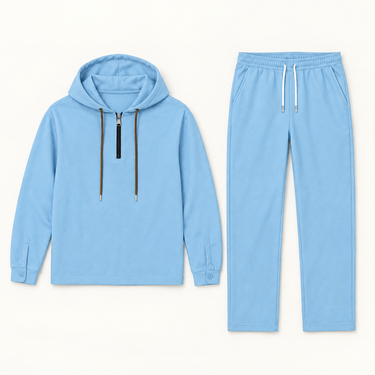 Sky Blue half-zip hoodie and pants set product flat-lay