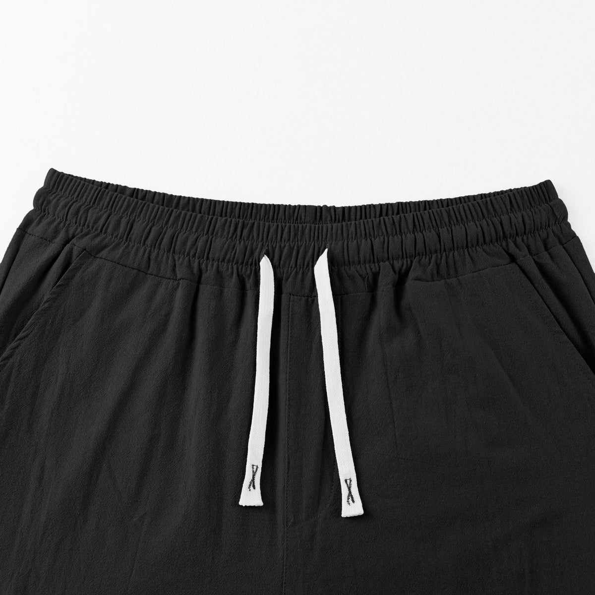 Black pants elastic waistband and white drawstrings