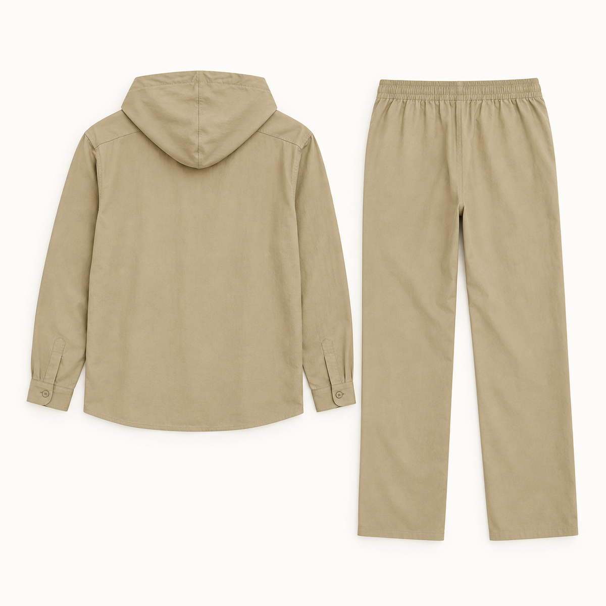 Khaki hoodie and pants set back flat-lay