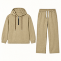 Khaki half-zip hoodie and pants set front flat-lay