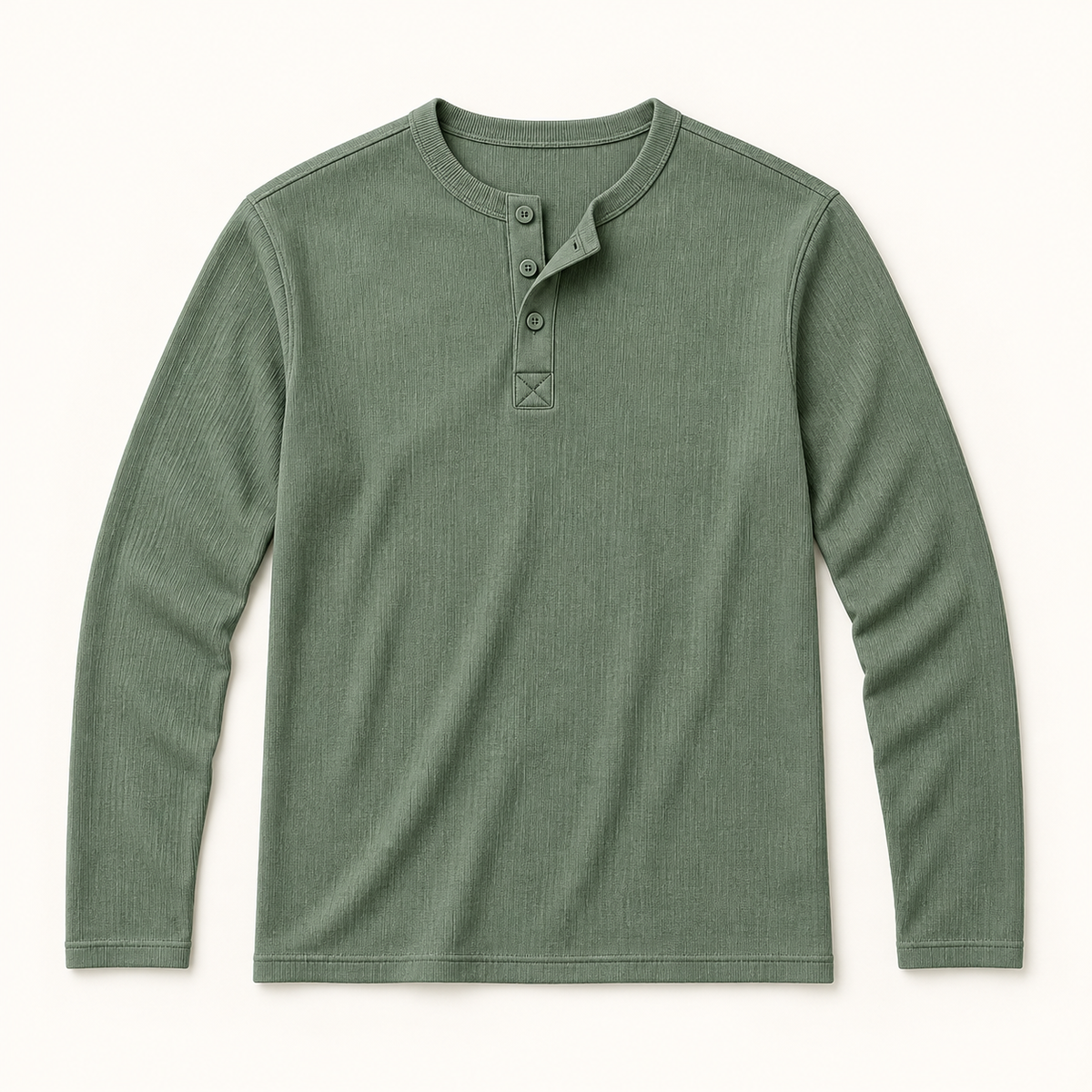 Light Green textured long-sleeve Henley product flat-lay
