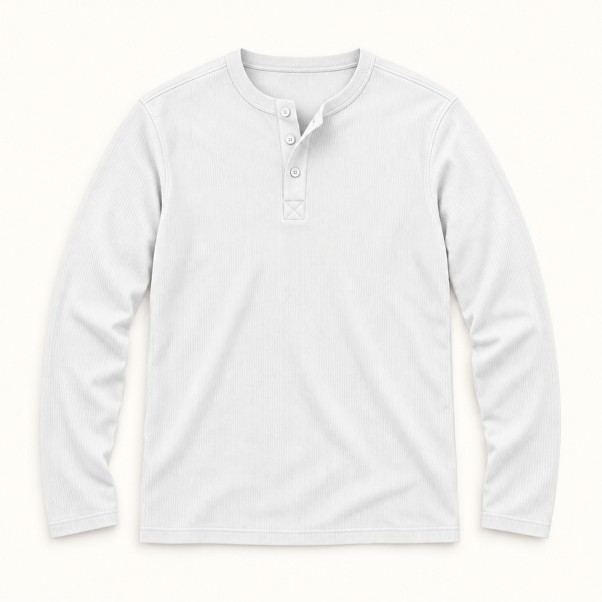 White textured long-sleeve Henley product flat-lay