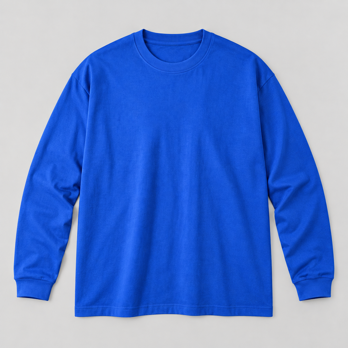 Royal Blue 300 gsm long-sleeve T-shirt, AI-edited product-only front view