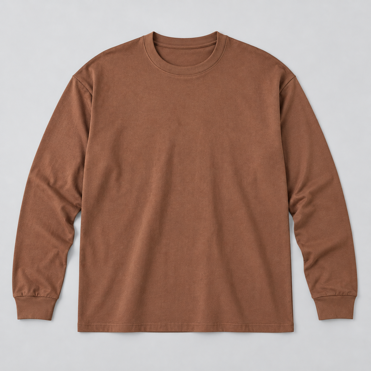 Dark Brown 300 gsm long-sleeve T-shirt, AI-edited product-only front view