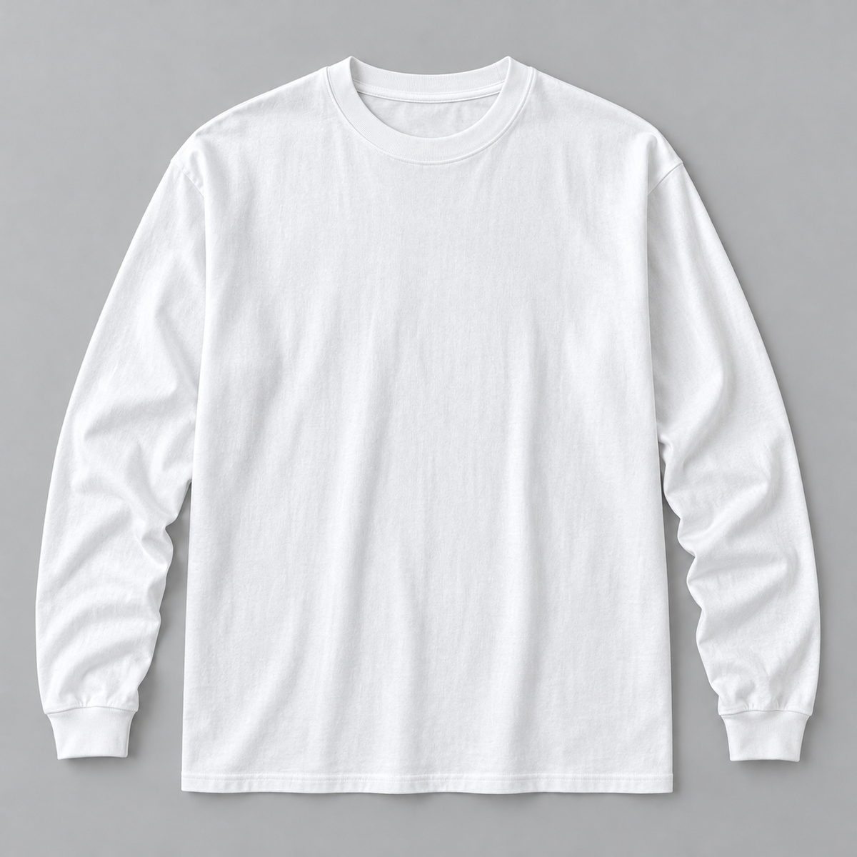 White 300 gsm long-sleeve T-shirt, AI-edited product-only front view