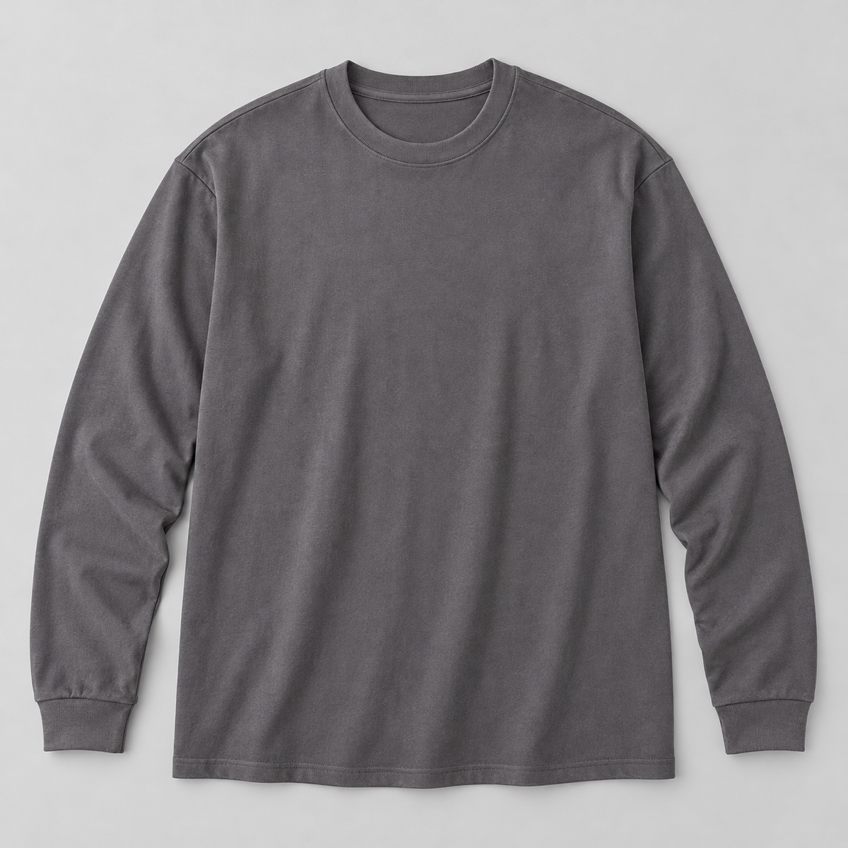 Dark Gray 300 gsm long-sleeve T-shirt, AI-edited product-only front view