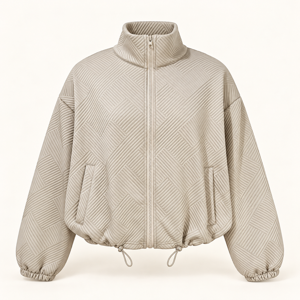 AZUKI women's beige textured zip-front jacket front view