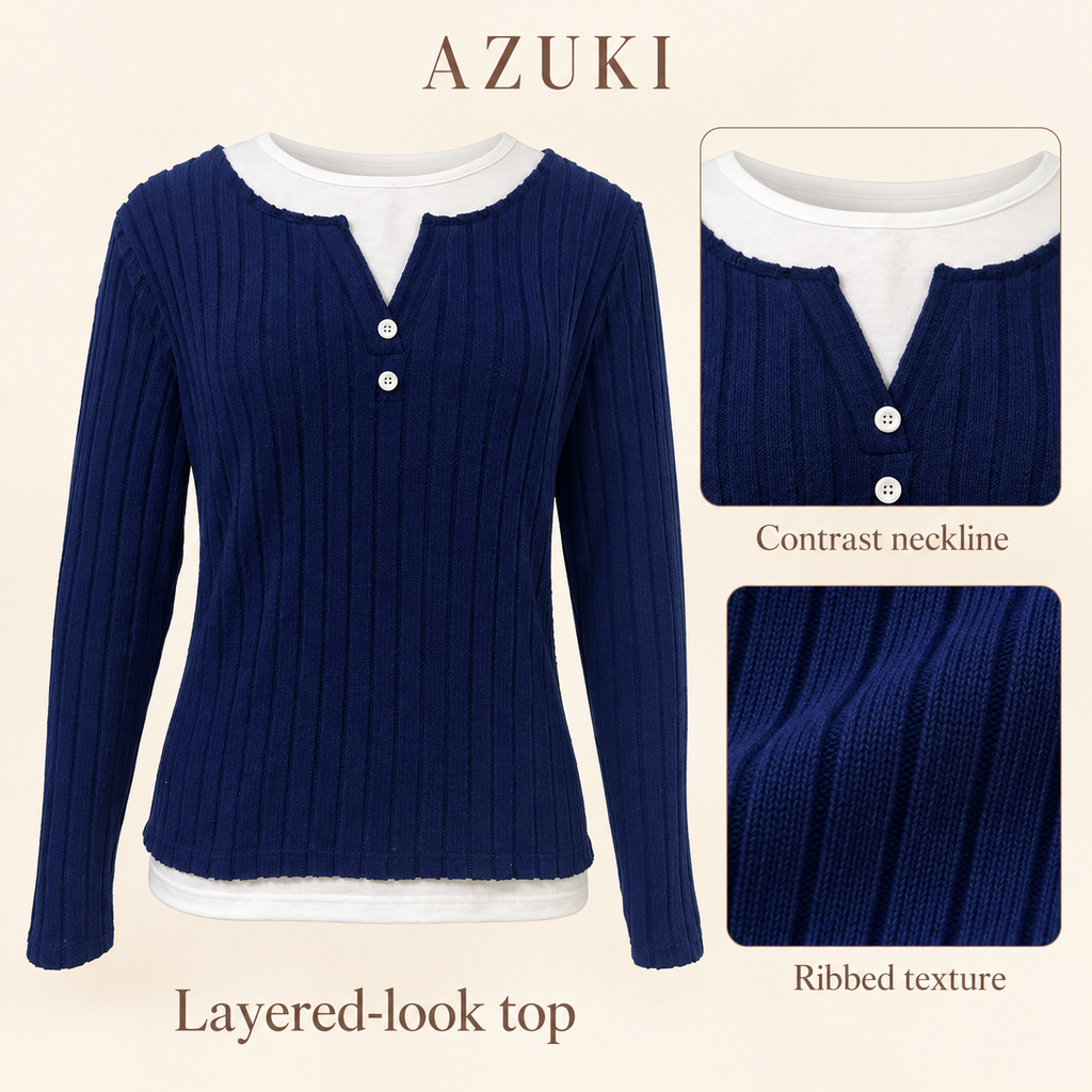 AZUKI women's navy ribbed layered-look top product details
