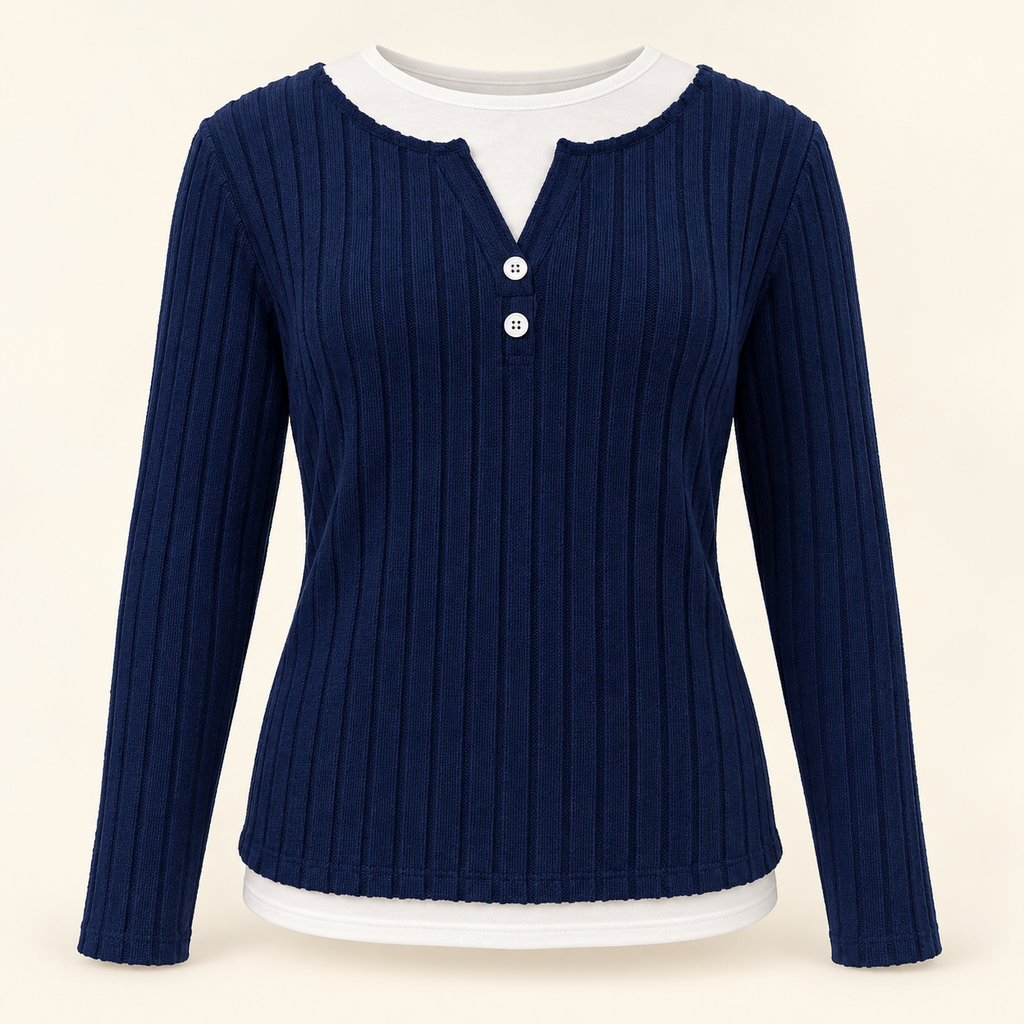 AZUKI women's navy ribbed layered-look top front view