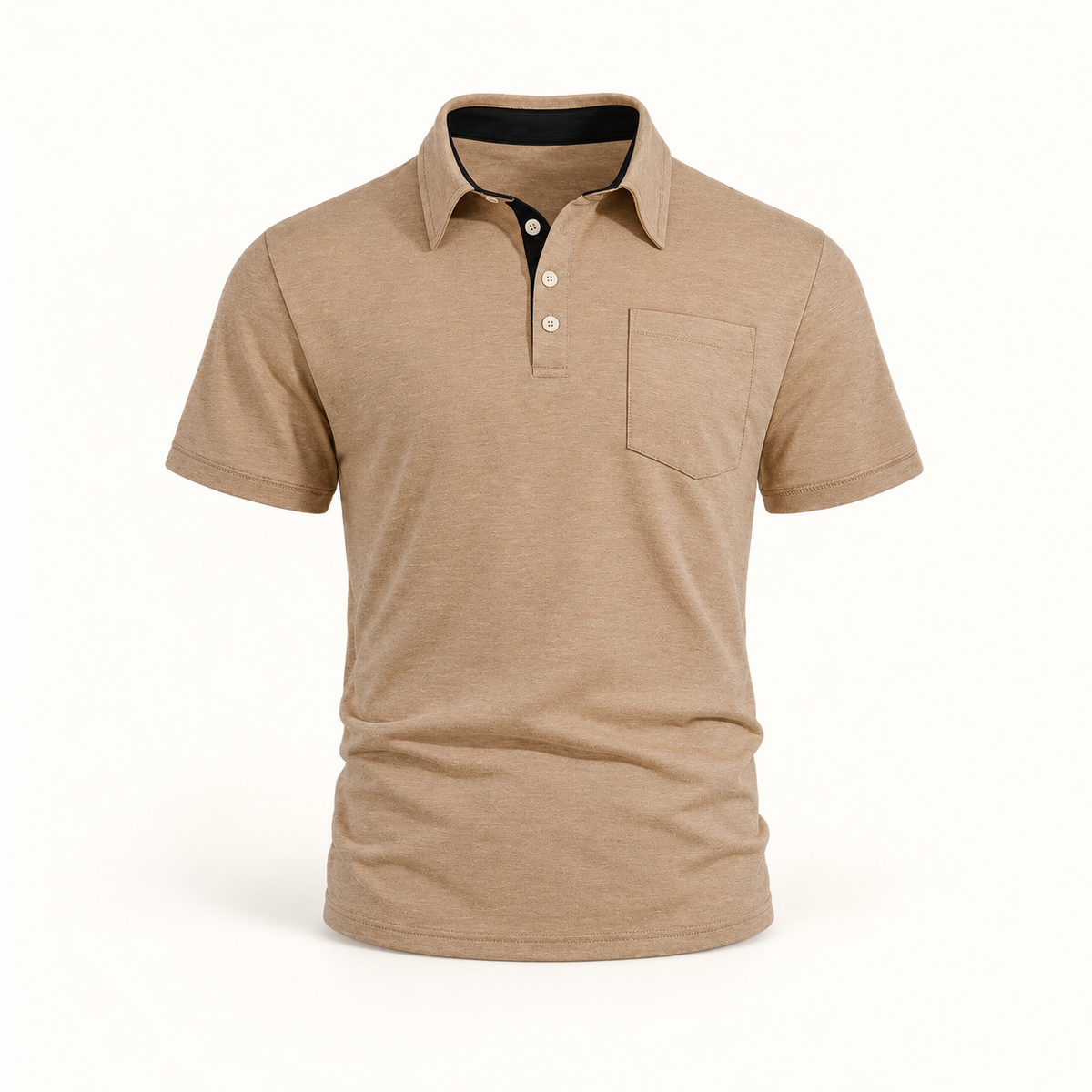 AZUKI men's heather camel short-sleeve pocket polo front view
