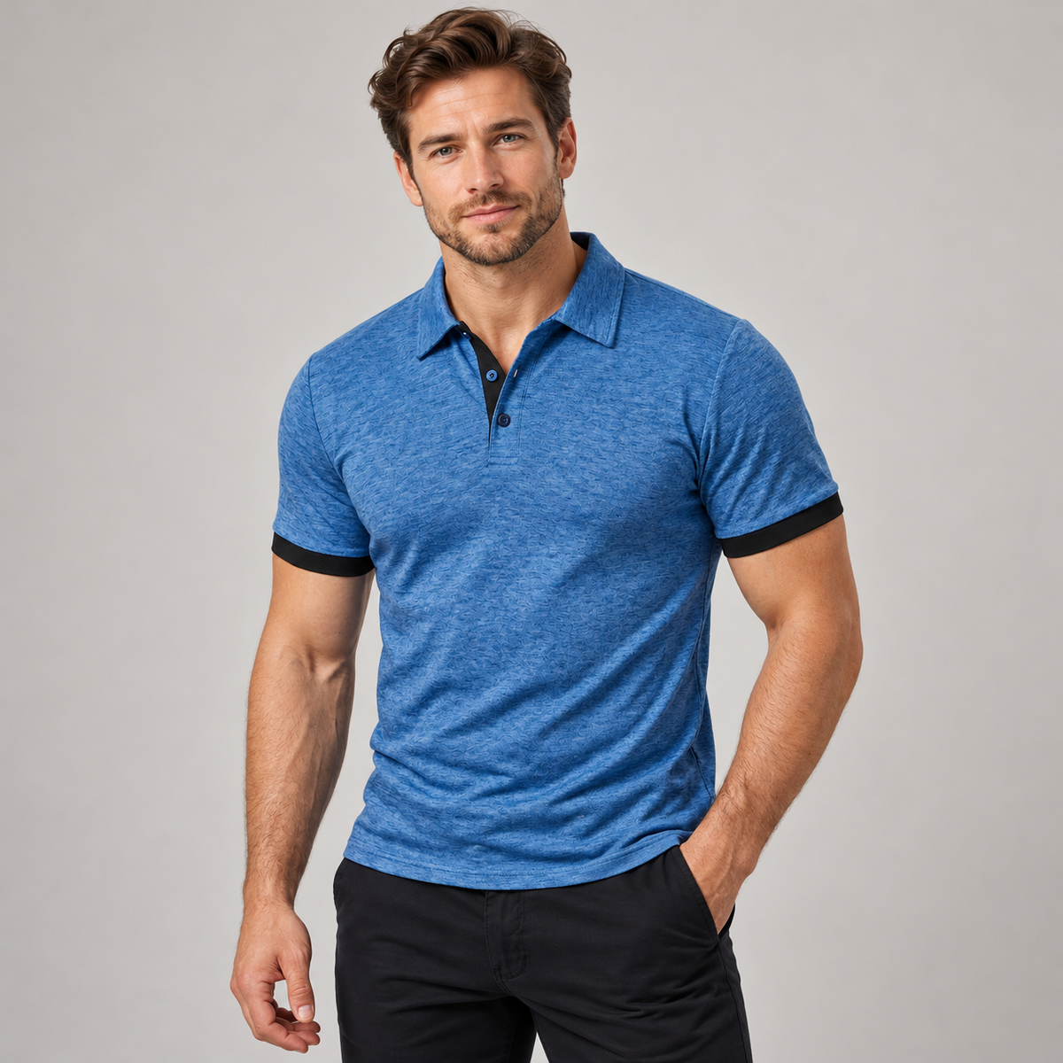 AZUKI Men's Heathered Polo Shirt with Contrast Cuffs main image