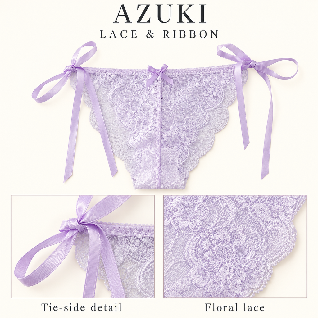 AZUKI Women's Floral Lace Tie-Side Panties design details