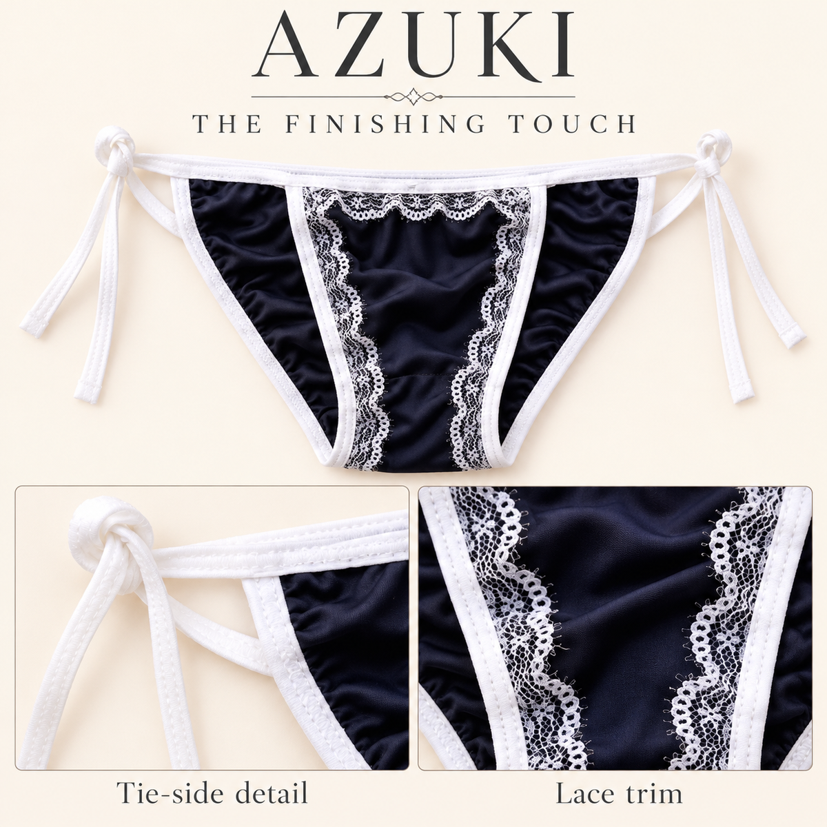 AZUKI Women's Lace-Trim Tie-Side Panties design details