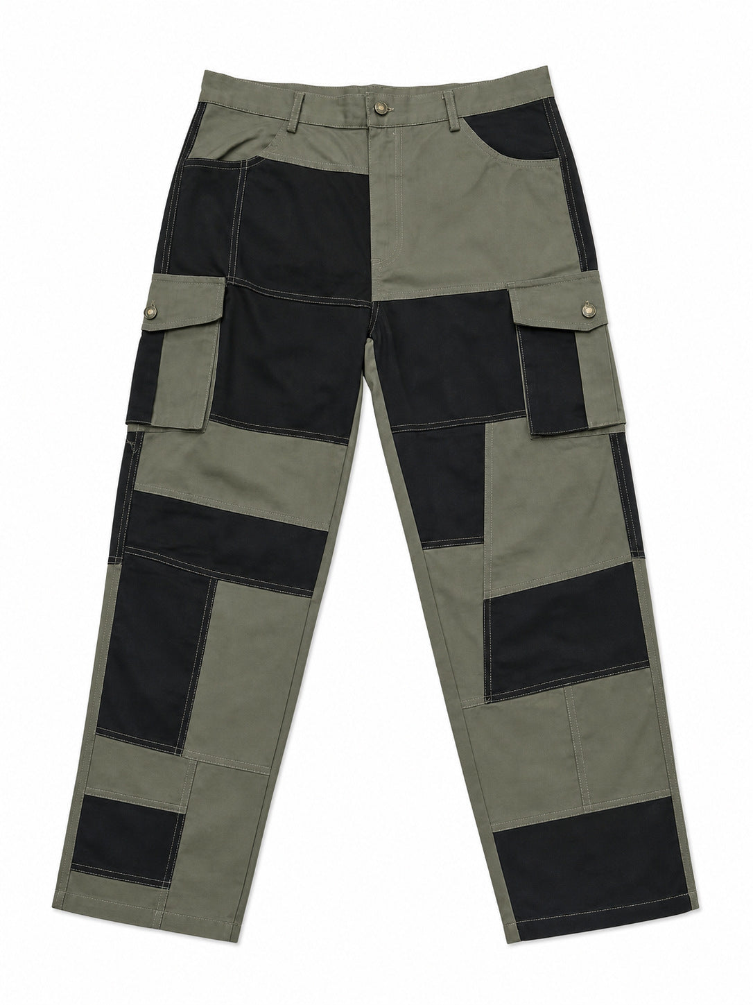 AZUKI colorblock cargo pants actual product photo, Army Green front