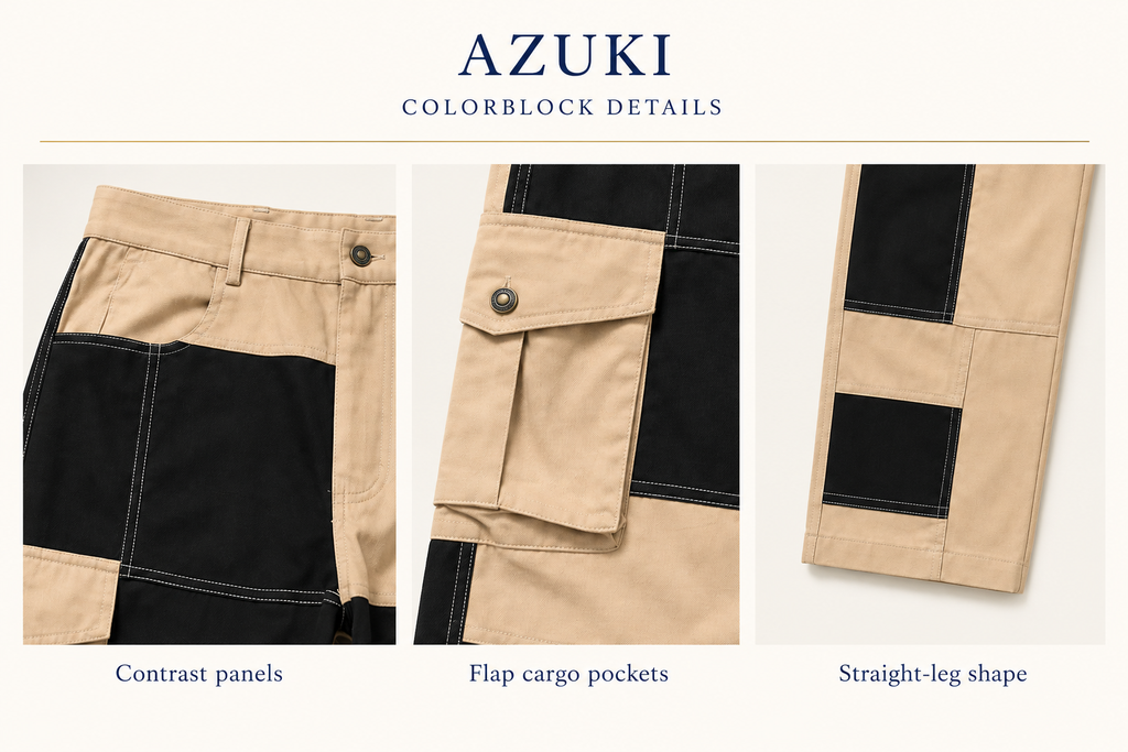 AZUKI Men's Colorblock Cargo Pants design detail close-ups