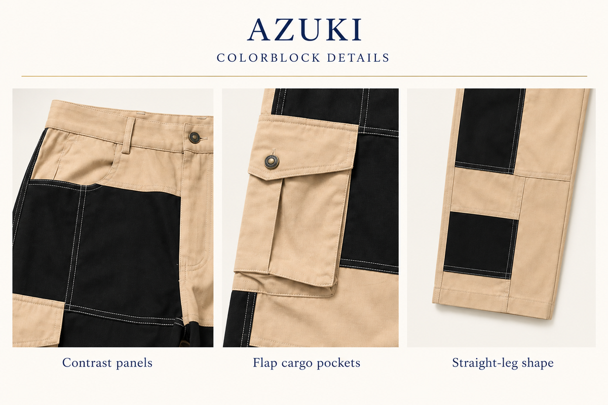 AZUKI Men's Colorblock Cargo Pants design detail close-ups