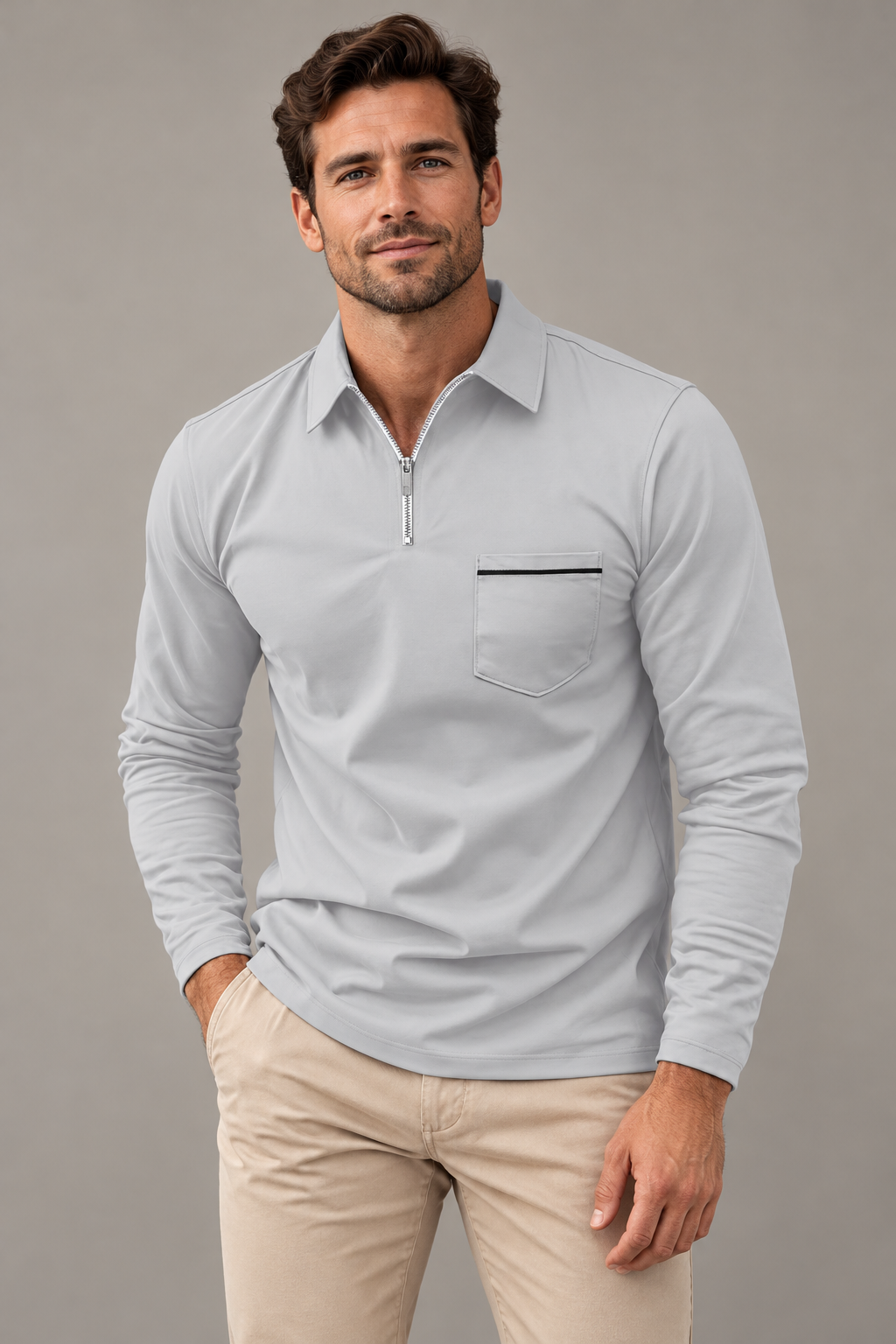 AZUKI Men's Long Sleeve Zip-Neck Polo product photograph
