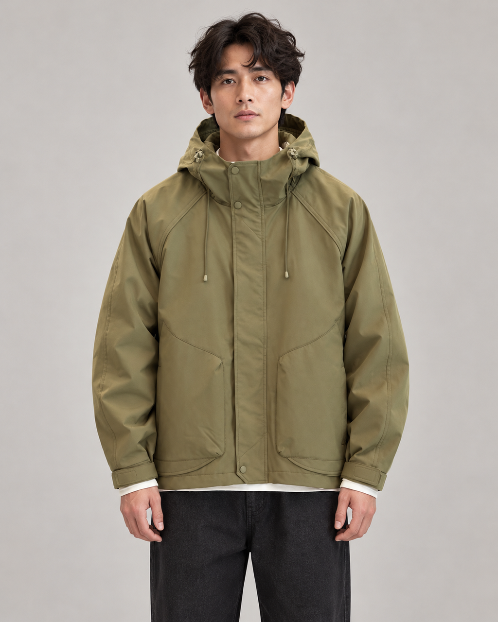 AZUKI hooded casual jacket, olive model