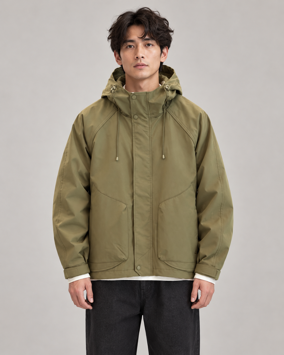 AZUKI hooded casual jacket, olive model