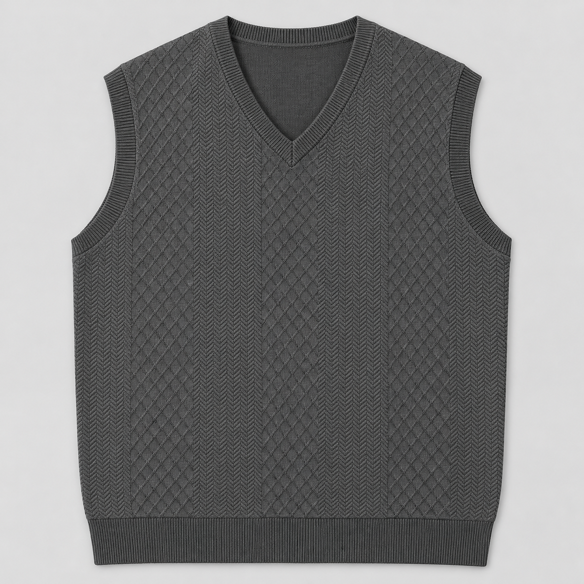 AZUKI Dark Gray V-neck jacquard sweater vest front view