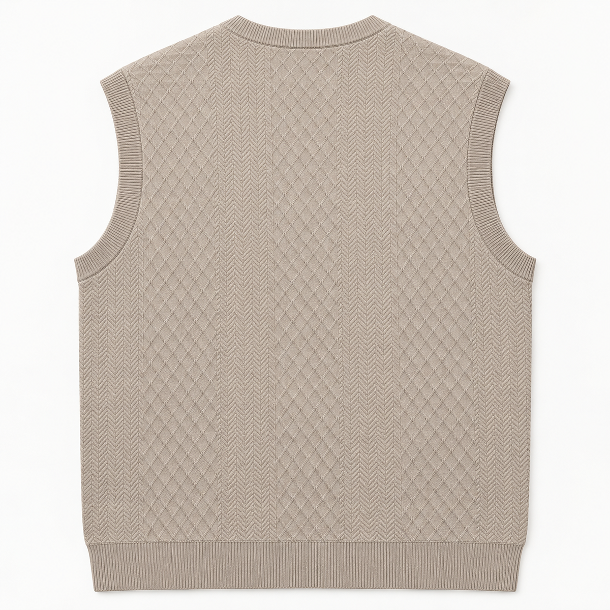 AZUKI Khaki V-neck jacquard sweater vest back view