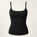 Black fitted scoop-neck spaghetti-strap camisole, front view
