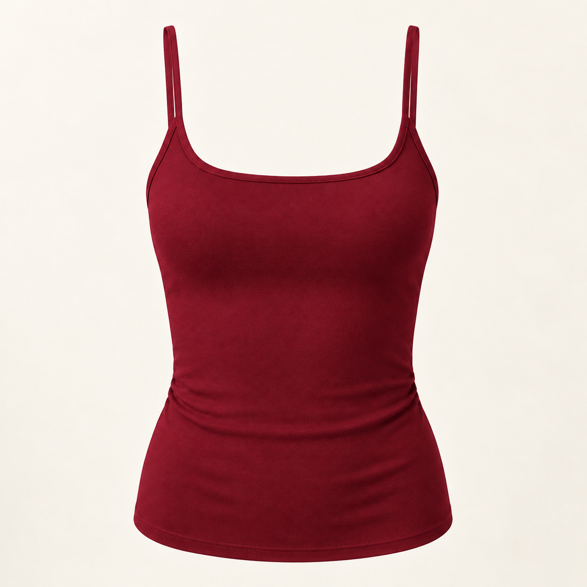 Burgundy fitted scoop-neck spaghetti-strap camisole, front view