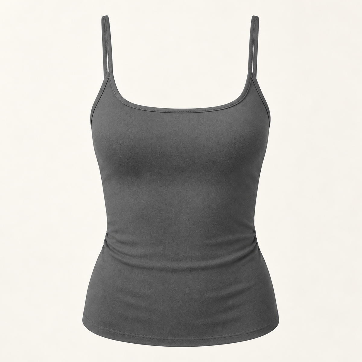 Dark Gray fitted scoop-neck spaghetti-strap camisole, front view