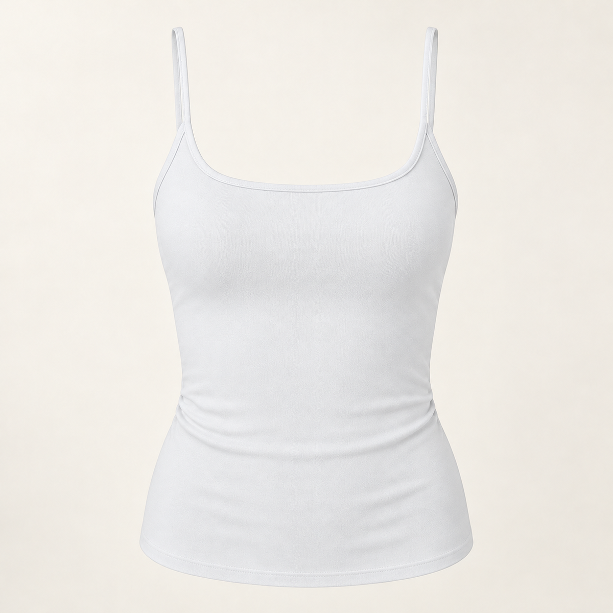 White fitted scoop-neck spaghetti-strap camisole, front view