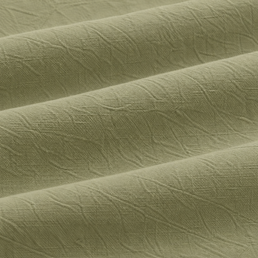 AZUKI olive green fine woven linen-blend texture detail