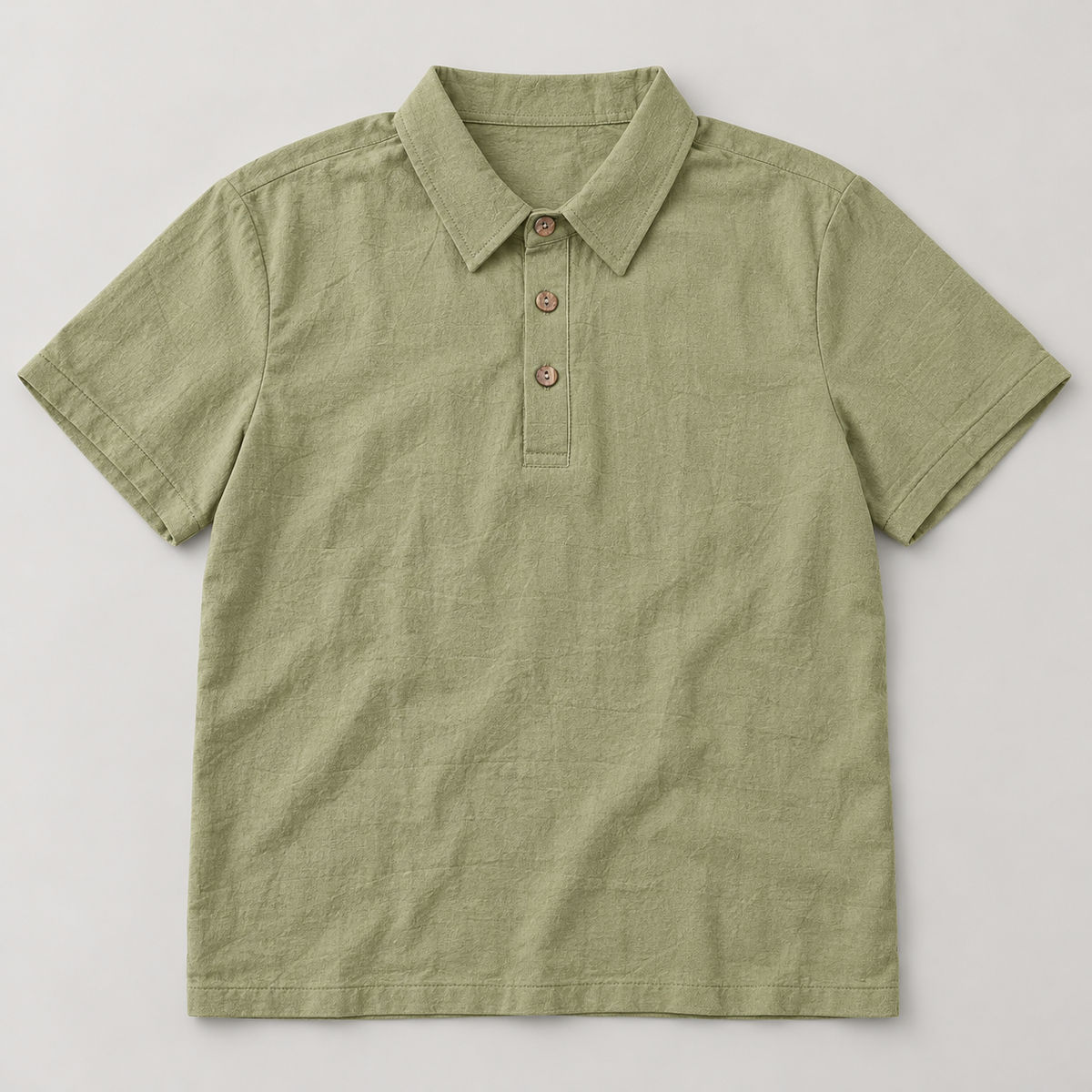 AZUKI olive green linen-blend polo, flat lay