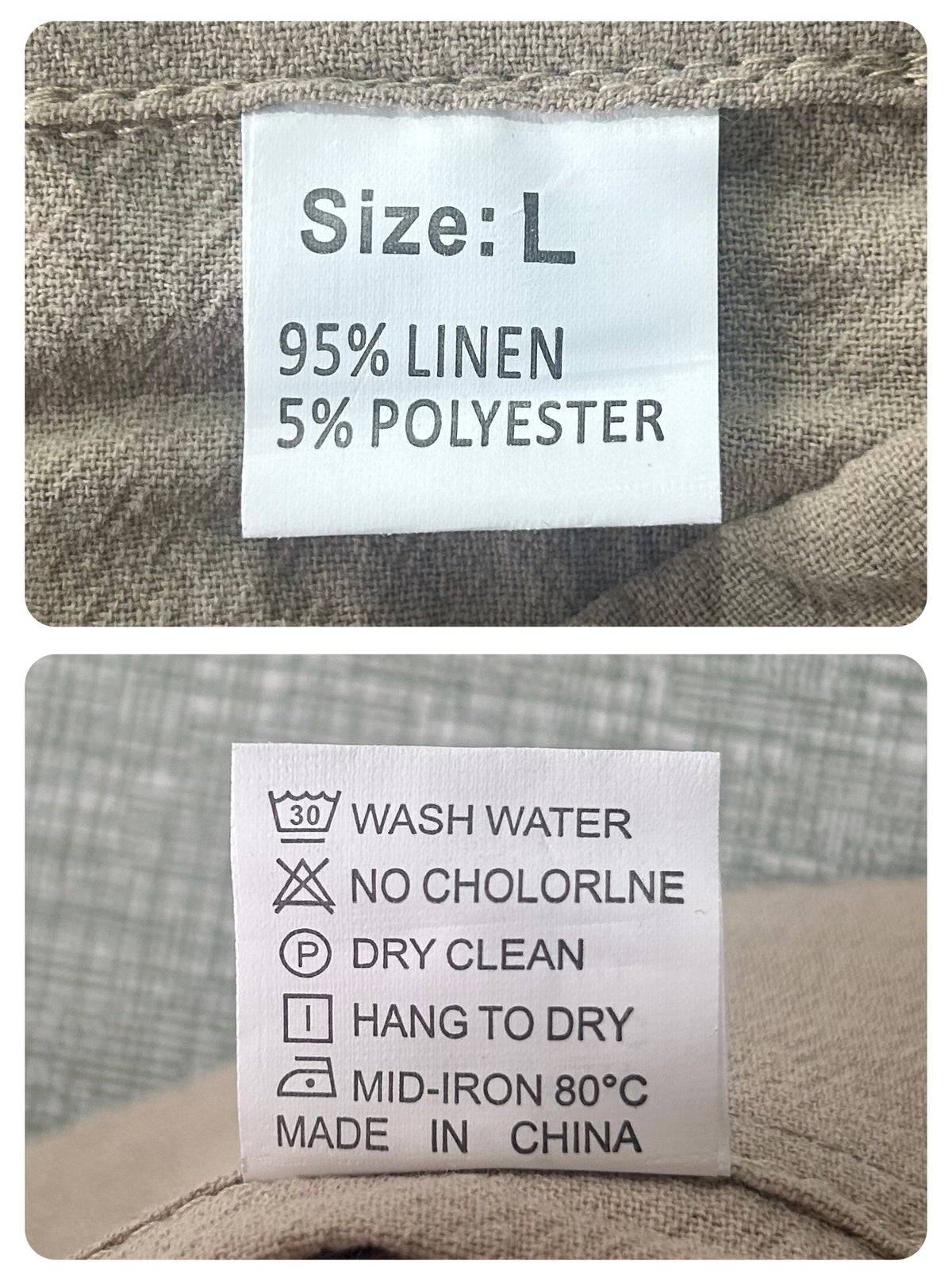 AZUKI linen-blend polo original garment label: 95% linen and 5% polyester