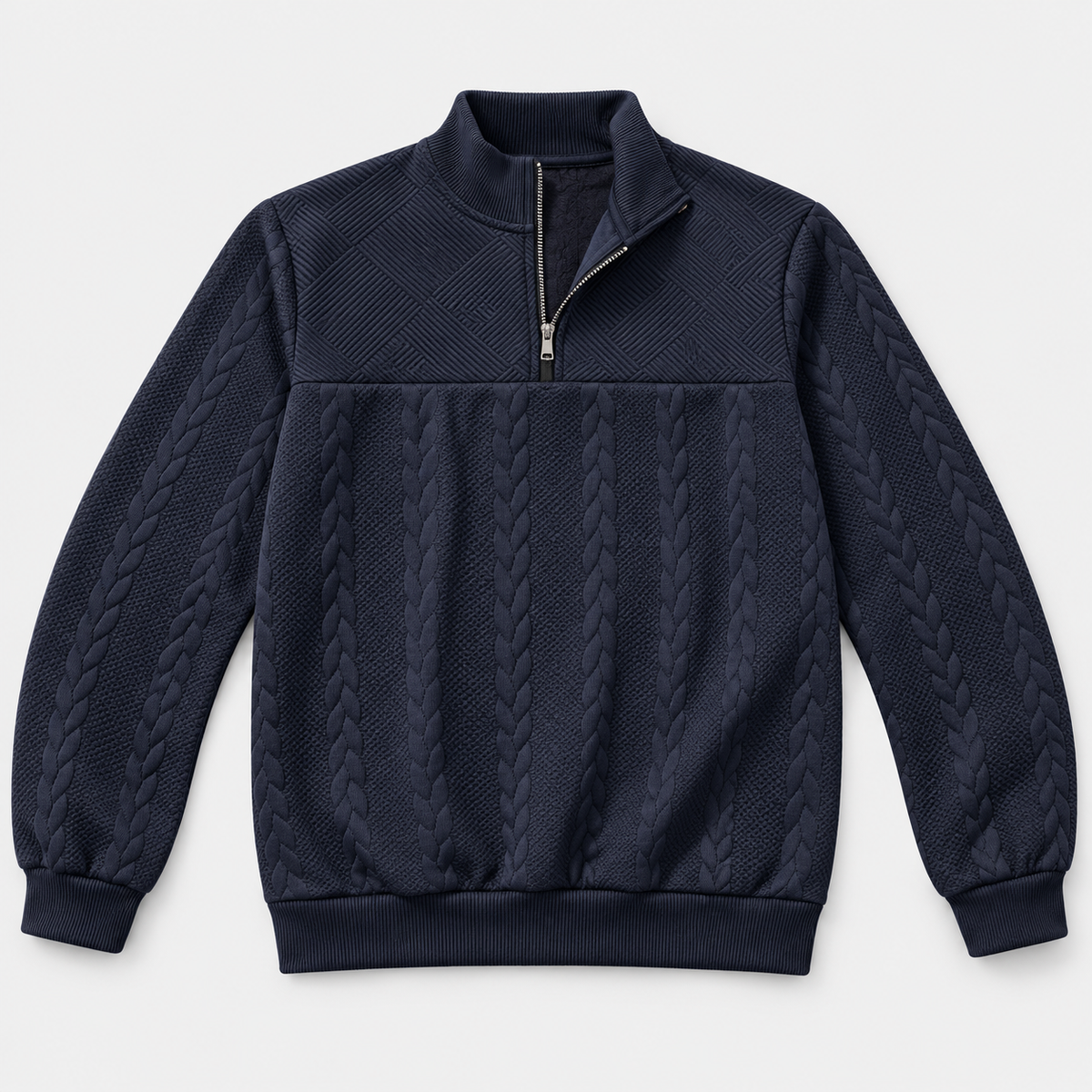 AZUKI men's navy quarter-zip jacquard pullover, front view