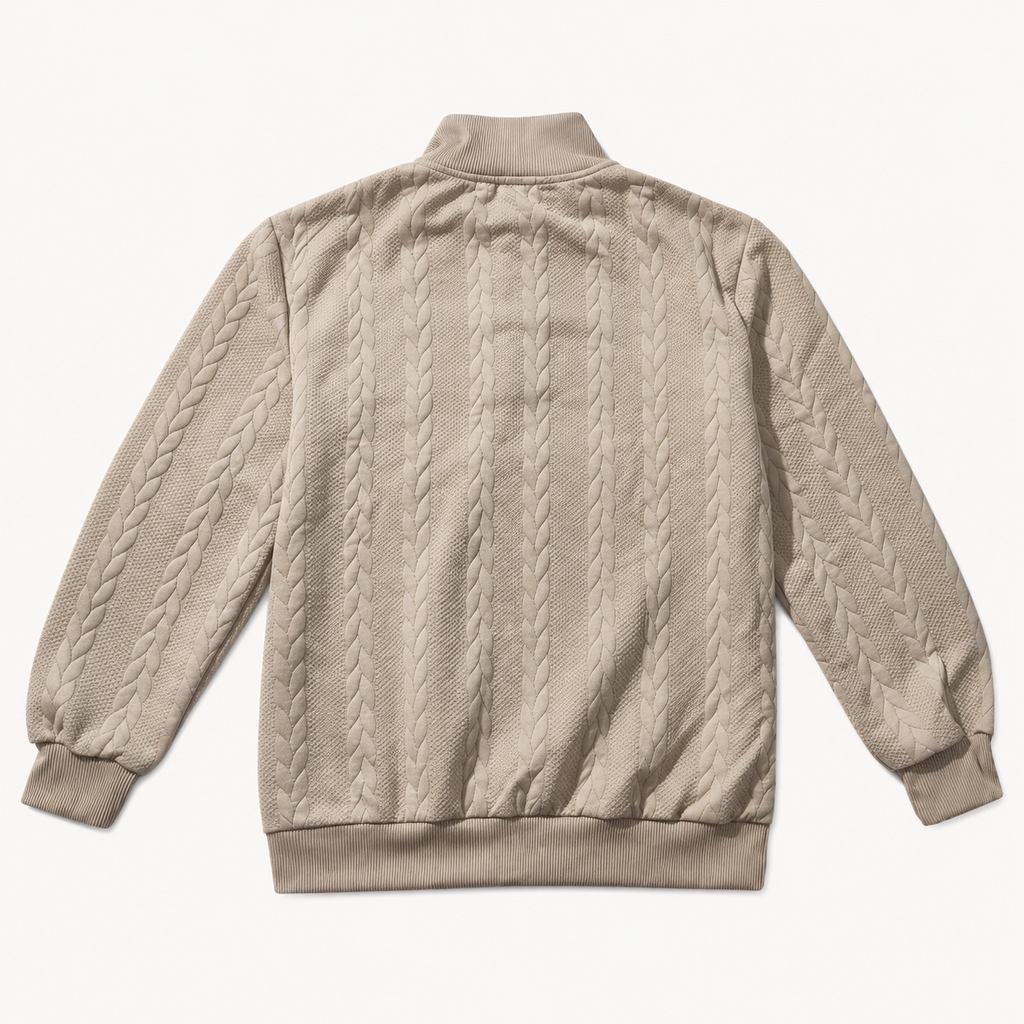 AZUKI men's khaki jacquard pullover, back view