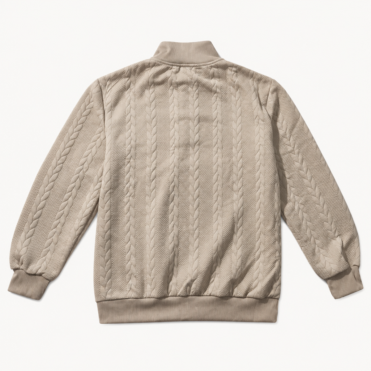 AZUKI men's khaki jacquard pullover, back view