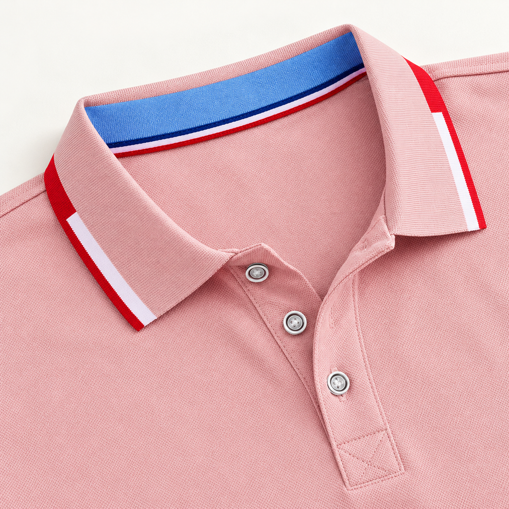 AZUKI pink polo contrast collar and three-button placket detail