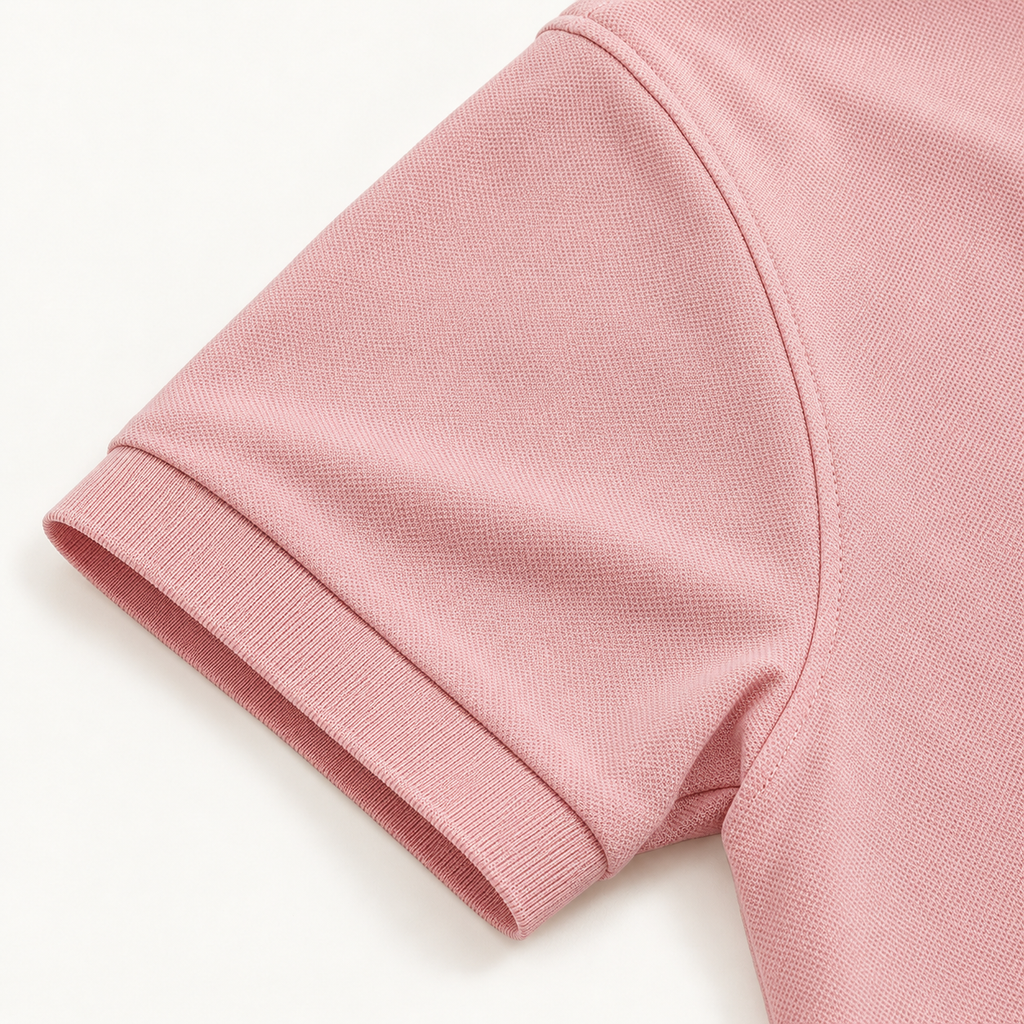 AZUKI pink polo fine rib-knit sleeve cuff detail