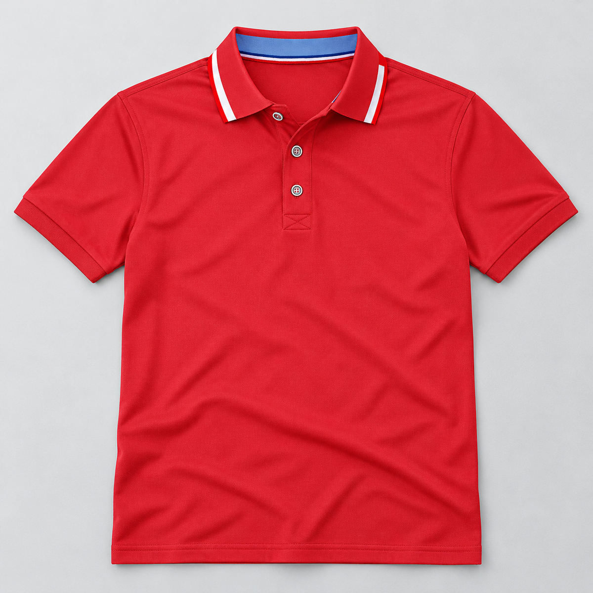 AZUKI red contrast-tipped short sleeve polo, flat lay
