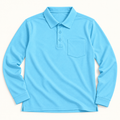 AZUKI light blue long-sleeve birdseye pocket polo — flatlay