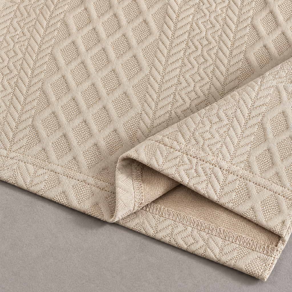 Khaki jacquard polo turned hem and inner stitching detail