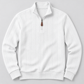 White textured half-zip pullover, front flat lay