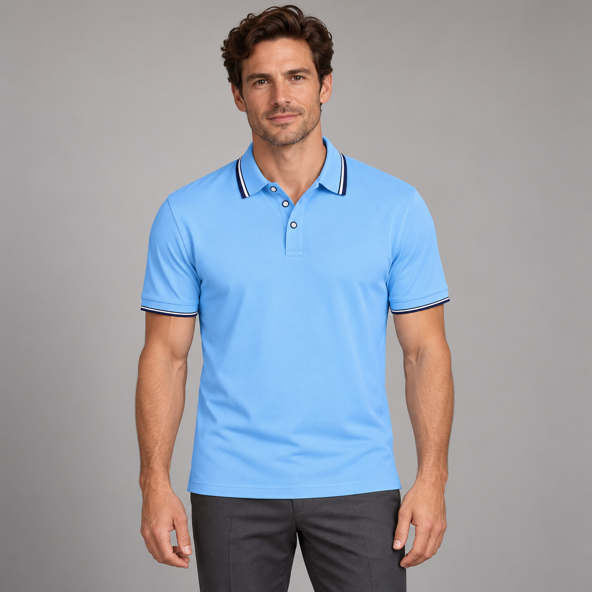 AZUKI light blue contrast-tip pique polo - hero