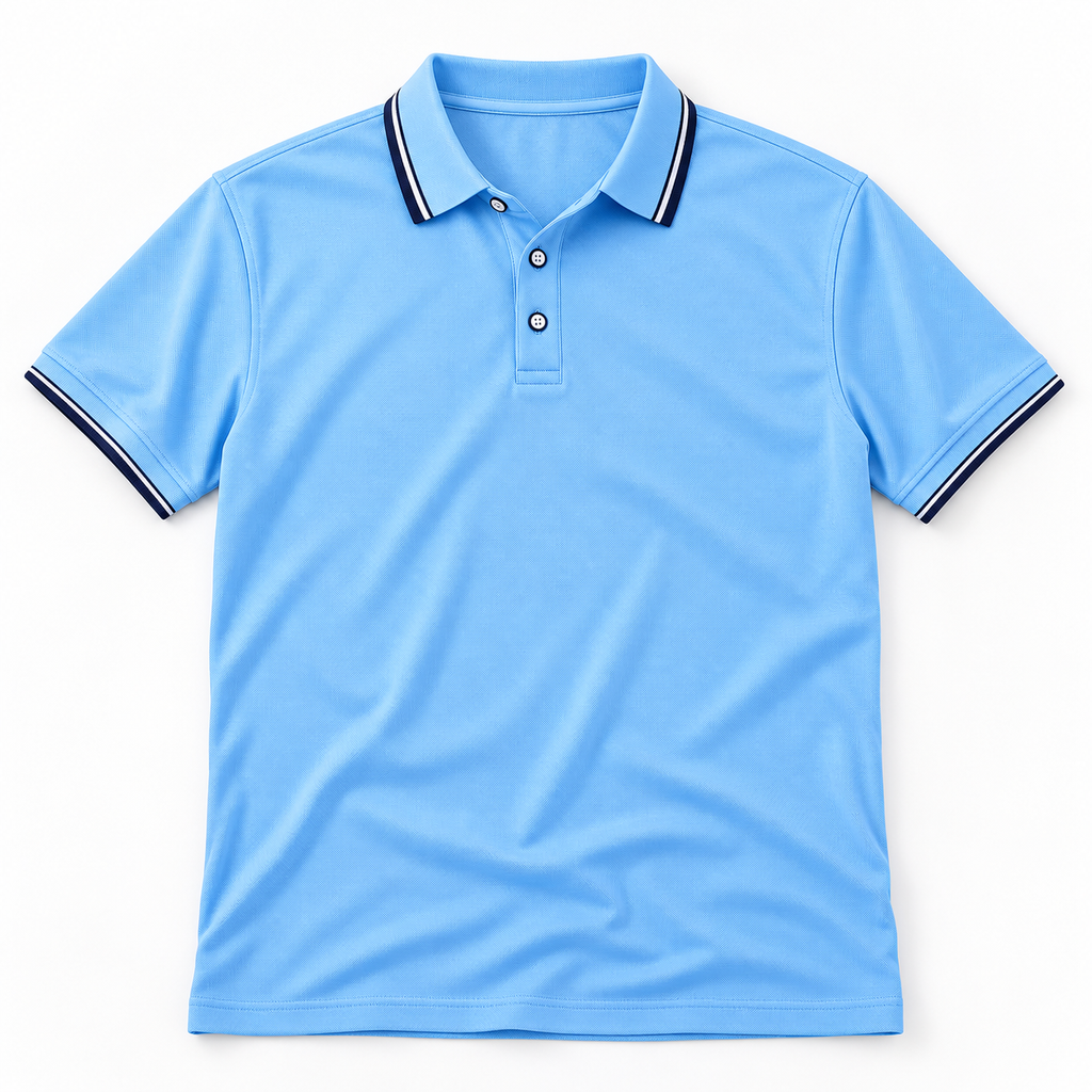 AZUKI light blue contrast-tip pique polo - flatlay