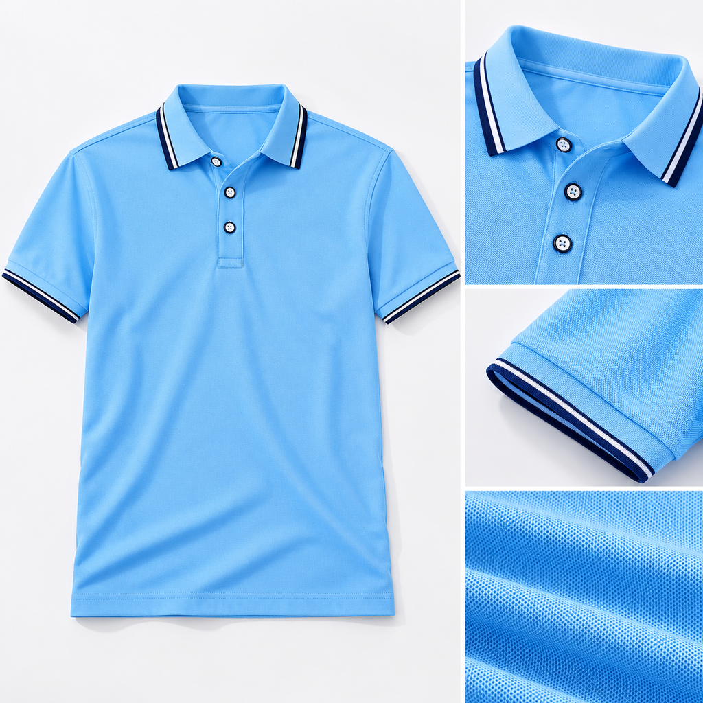 AZUKI light blue contrast-tip pique polo - collar