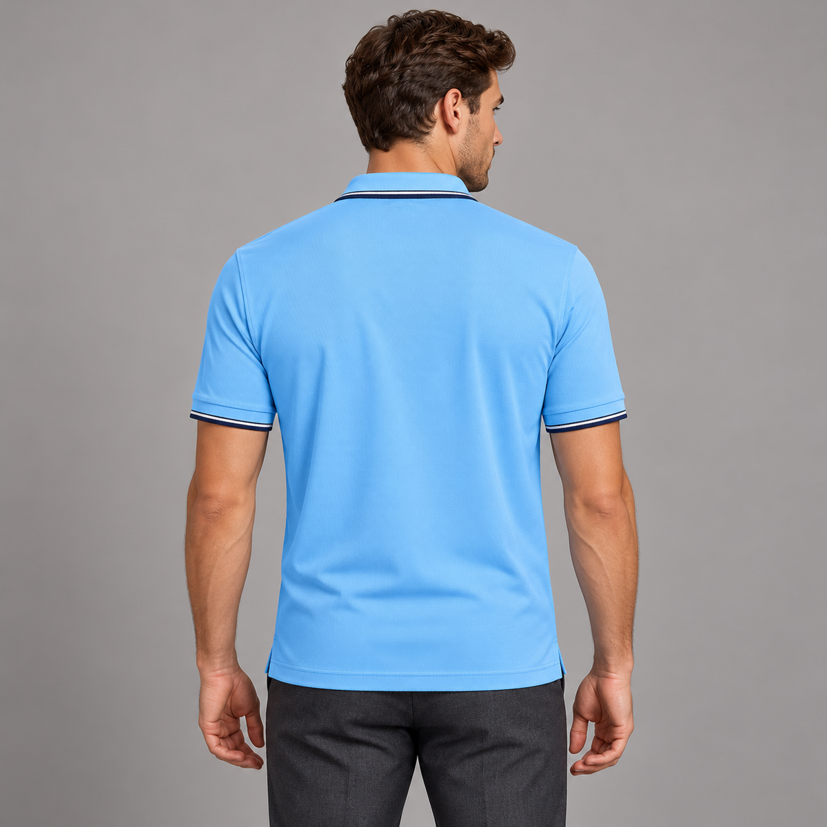 AZUKI light blue contrast-tip pique polo - back