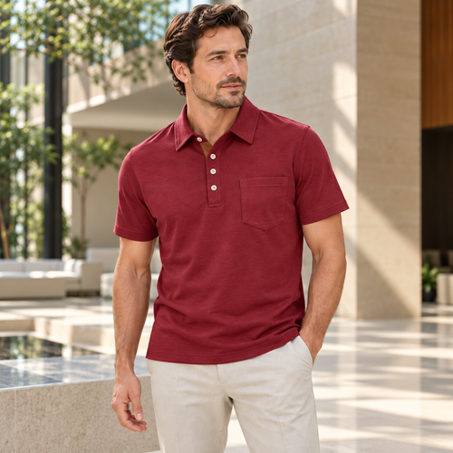 AZUKI burgundy cotton-blend pocket polo - editorial